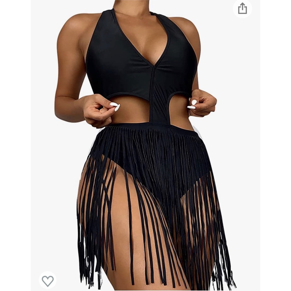 Black Fringe Women Swim One Piece